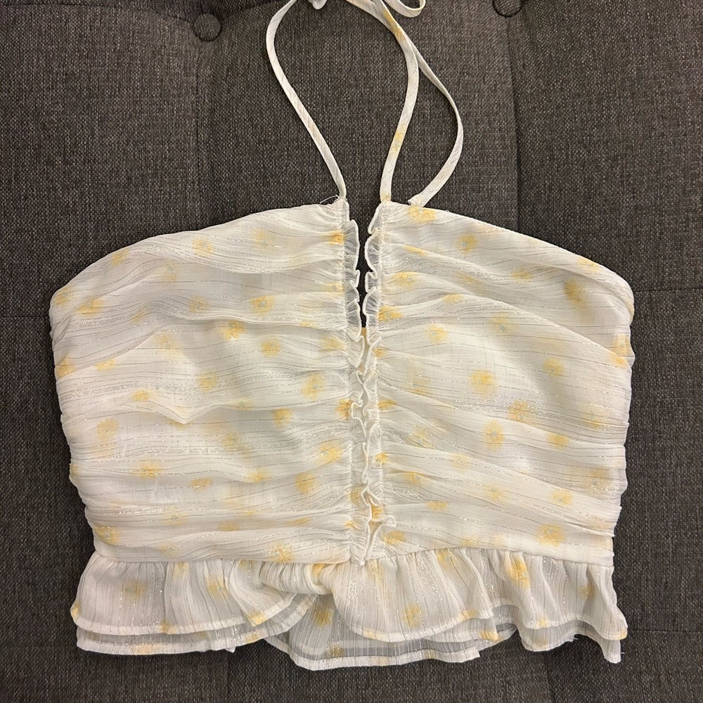 White and Yellow Ruched Halter Top